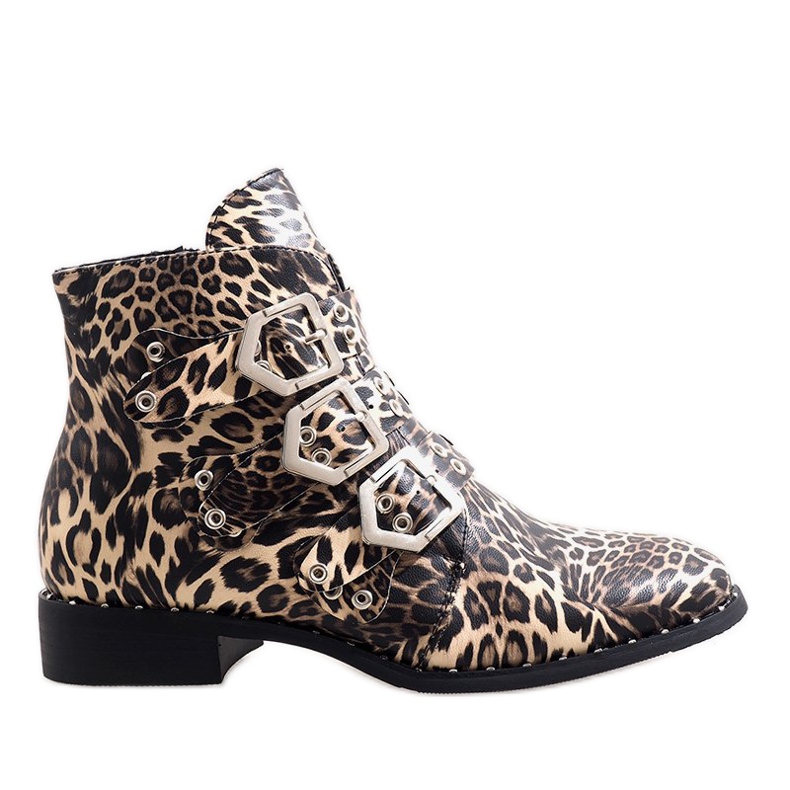 Botas leopardo com fivelas 7-X7185C preto multicolorido