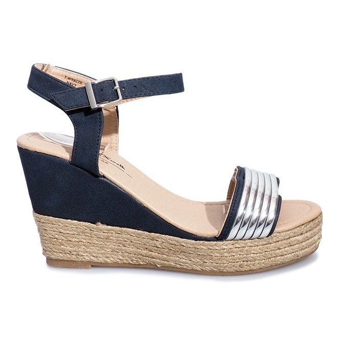 Sandálias pretas em um delicado salto em cunha Glam Shine azul marinho