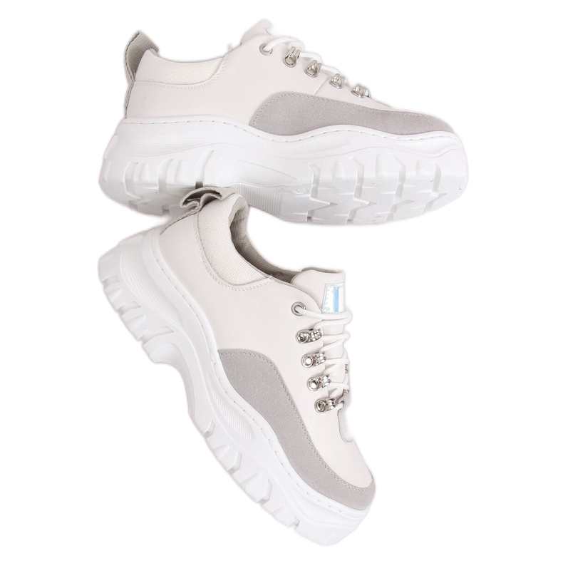 Sapatos de sola alta, branco e cinza PF5329 cinza
