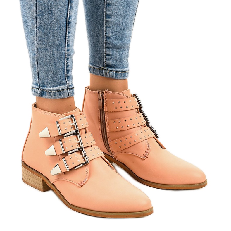 Botas rosa com fivela de zíper A-263 Botas rosa com fivela de zíper A-263