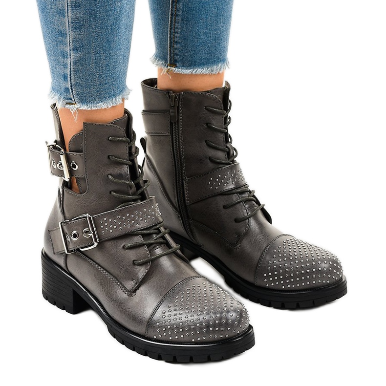 Botas femininas cinza com sola M257 maciça
