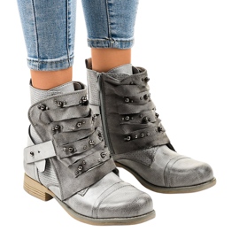 Botas femininas cinza decoradas com zíper F1611 Botas femininas cinza decoradas com zíper F1611