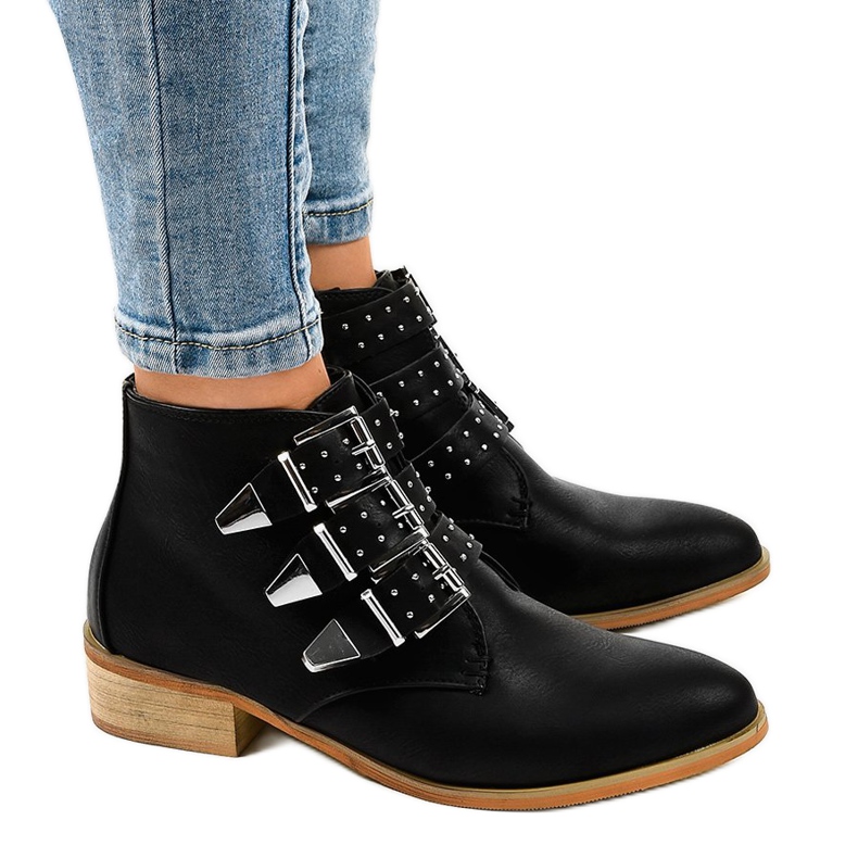 Botas pretas com fivela de zíper A-263 preto