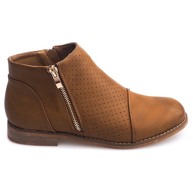 Botas Openwork com zíper H197 Camel castanho