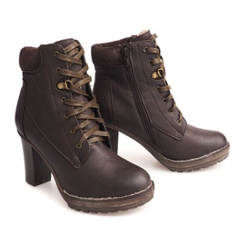 Botas de amarrar com pele T12310-2 marrom castanho