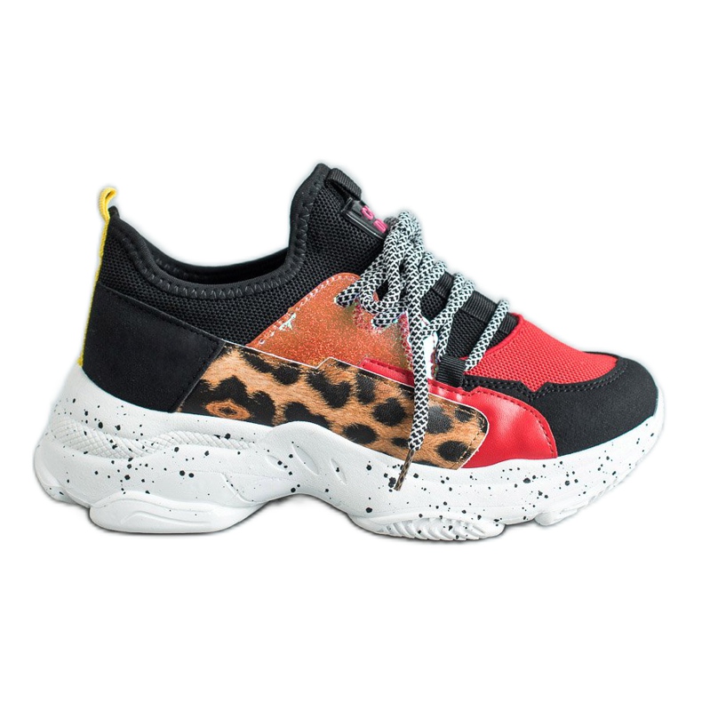 SHELOVET Calçados esportivos com estampa de leopardo vermelho multicolorido