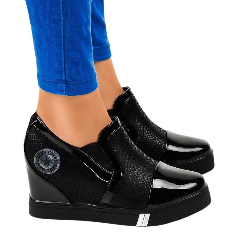 Tênis de cunha preta T1711-1 preto