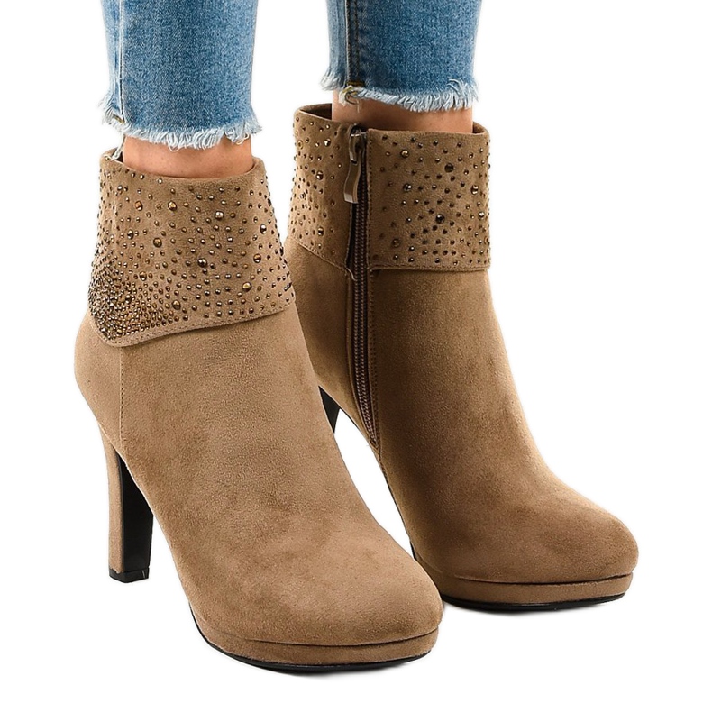 Botins de camurça cáqui no poste SQ15 multicolorido verde Botins de camurça cáqui no poste SQ15 multicolorido verde