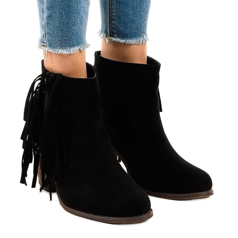 Botas boho de camurça preta no post FY8333 preto