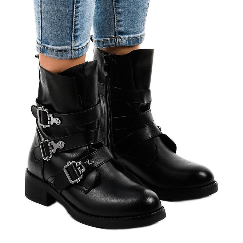 Botas pretas femininas com fivelas HQ1588 preto Botas pretas femininas com fivelas HQ1588 preto