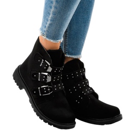 Botas rasas de camurça preta com fivelas TL95-1 preto