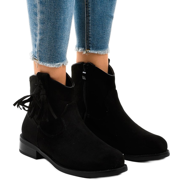 Botas rasas femininas pretas com franjas YS476 preto