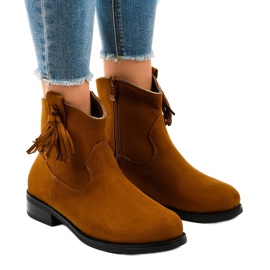 Botas femininas sem salto de camelo com franjas YS476 castanho