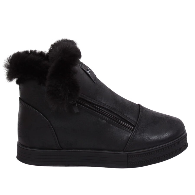 Tênis de cano alto preto com pele W19-29 Preto