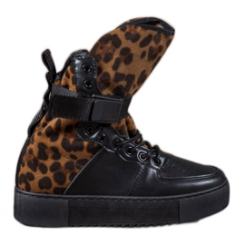 Diamantique Botas de cano alto com estampa de leopardo marrom preto