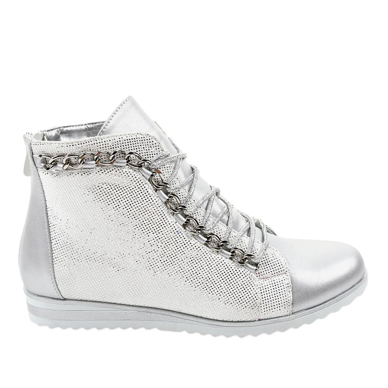 Botas prateadas com cordões e zíper TL-21 cinza Botas prateadas com cordões e zíper TL-21 cinza