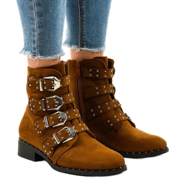 Botas femininas marrons com fivelas A-167 castanho