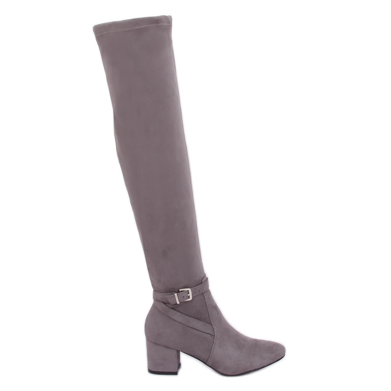 Botas acima do joelho com salto baixo cinza YL-151 Gray