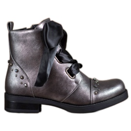 Bestelle Botas amarradas com fita cinza Bestelle Botas amarradas com fita cinza