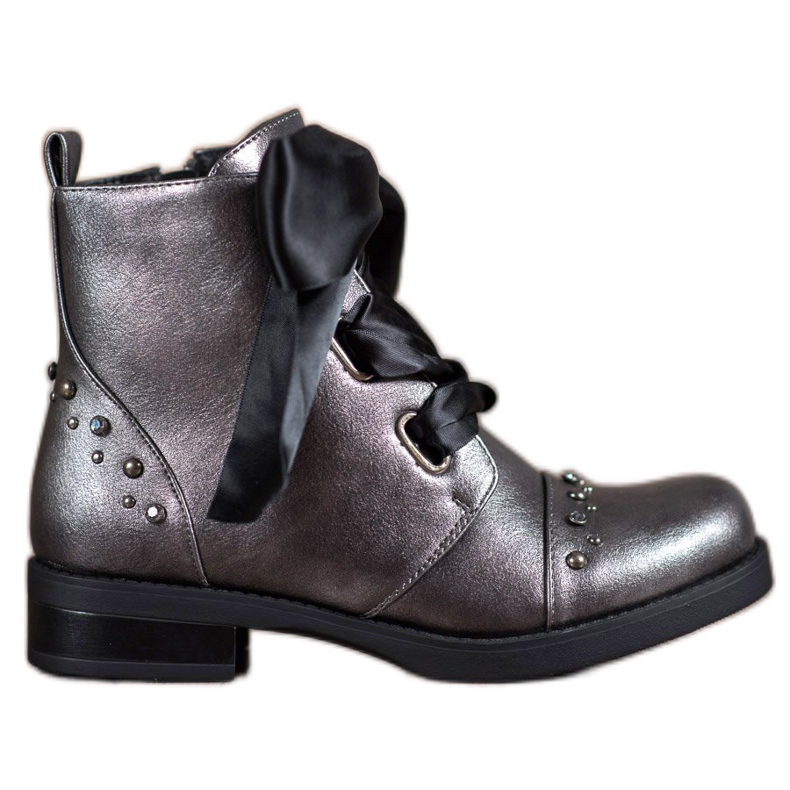 Bestelle Botas amarradas com fita cinza Bestelle Botas amarradas com fita cinza