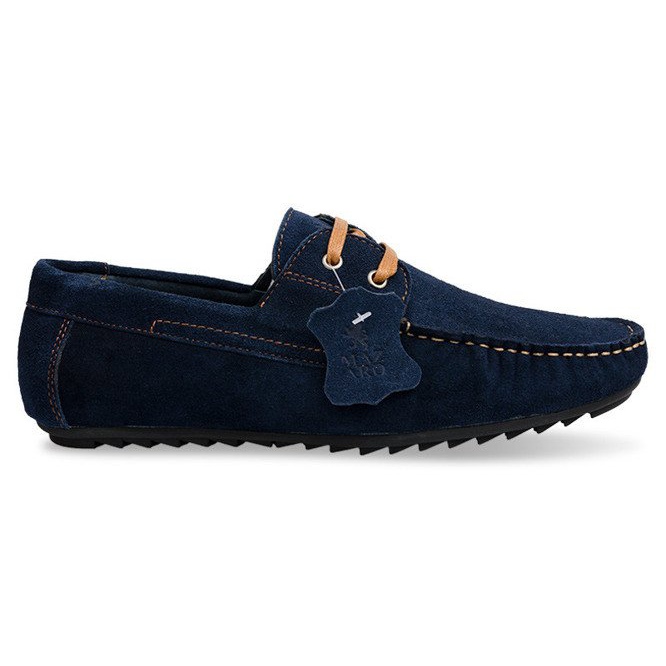 Mocassins de couro com atacadores SH57 azul marinho