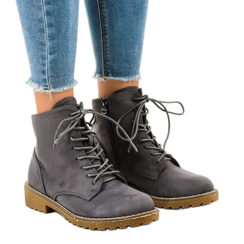 Botas de camurça cinza com atacadores HJ99-103 Botas de camurça cinza com atacadores HJ99-103