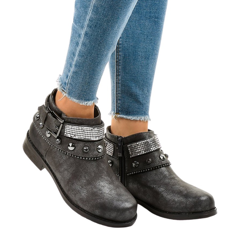 Botas cinza decoradas com zíper LL178 Botas cinza decoradas com zíper LL178