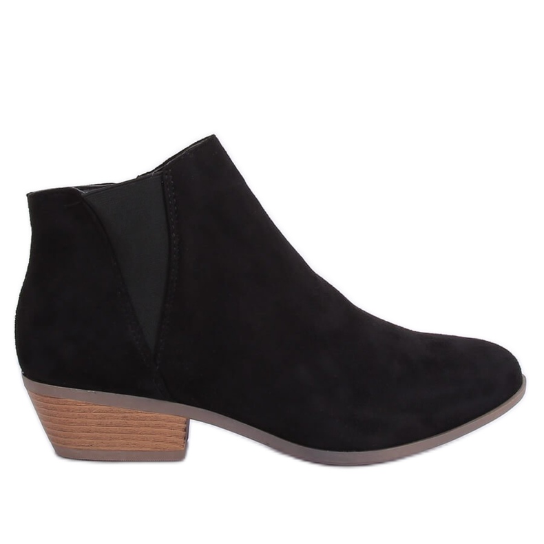 Sapatos pretos de salto baixo W06-17 Black camurça