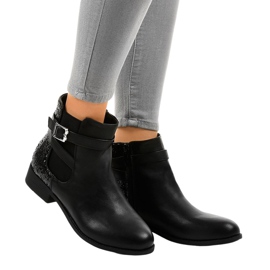 Botas pretas de cano baixo com elástico e lantejoulas C298-1 preto