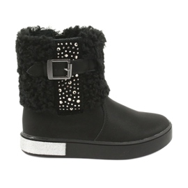 American Club Botas de meninas com Fur GC35 com lantejoulas pretas preto