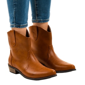 Botas de cano curto camelo para mulheres 928-1 botas de caubói rasas marrom