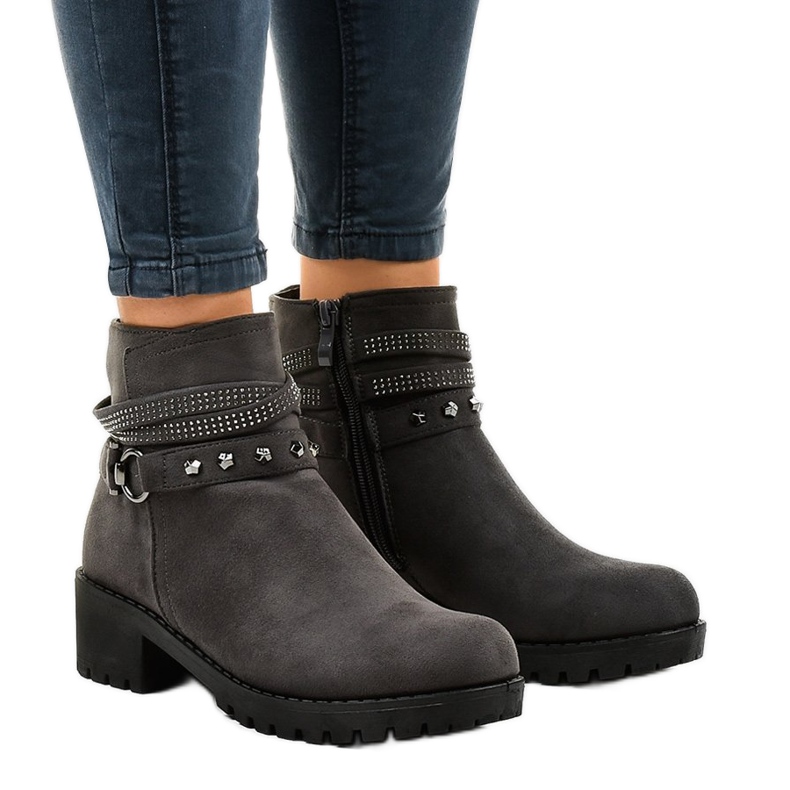 Botas de camurça cinza de salto alto L3058-29