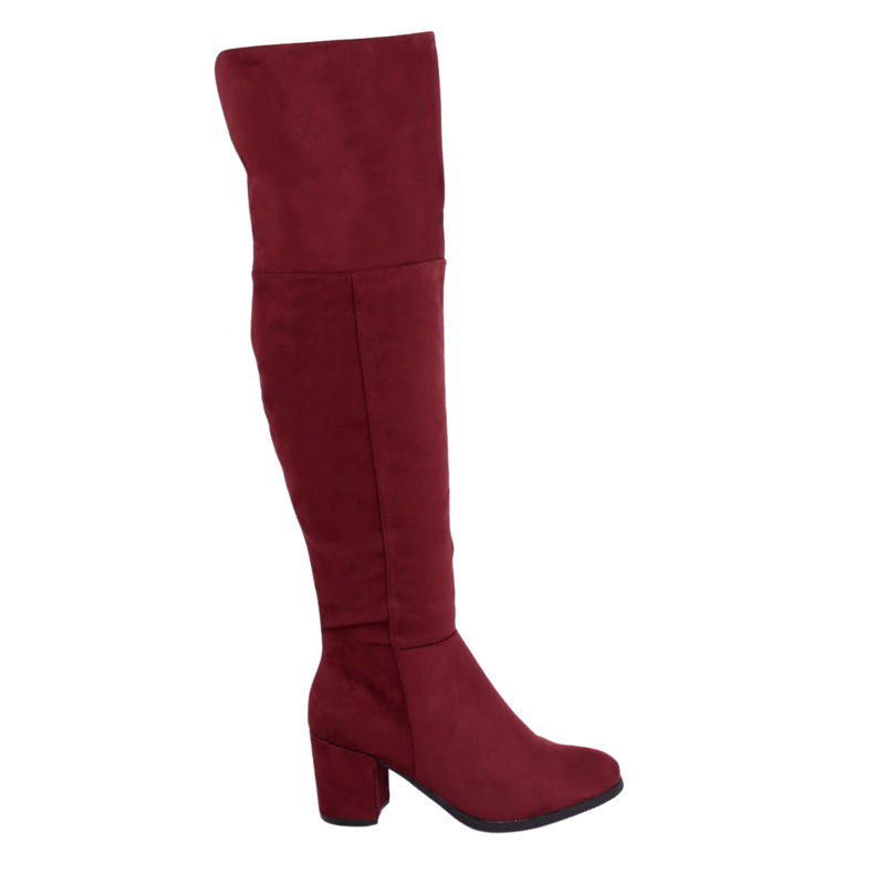 8B965 Botas vinho borgonha de salto baixo vermelho