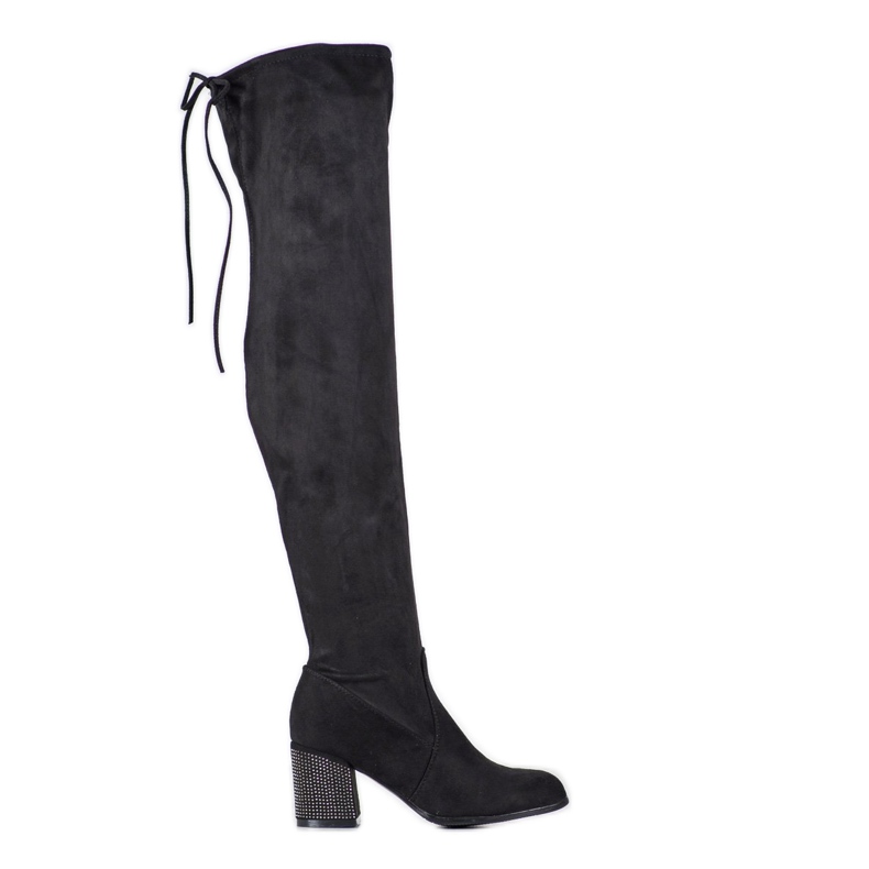 SHELOVET Botas de cano alto com salto decorativo preto