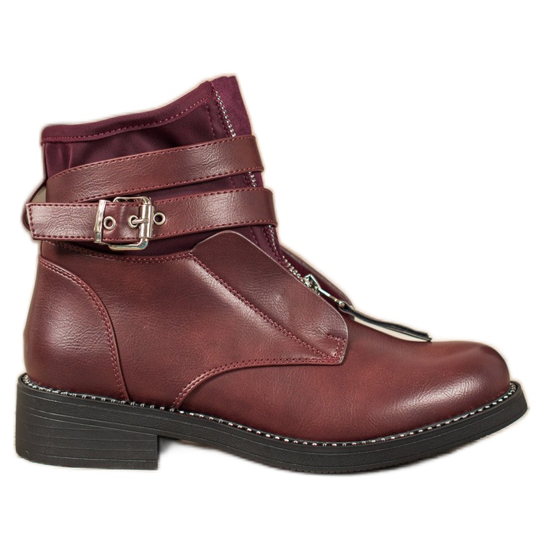 SHELOVET Botas cor de vinho com zíper vermelho