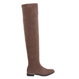 Botas acima do joelho com salto liso bege 0-76 Kaki Botas acima do joelho com salto liso bege 0-76 Kaki
