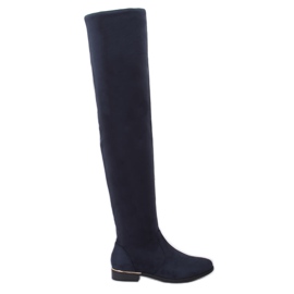 Botas acima do joelho com salto baixo, azul marinho 0-76 Azul azul-marinho