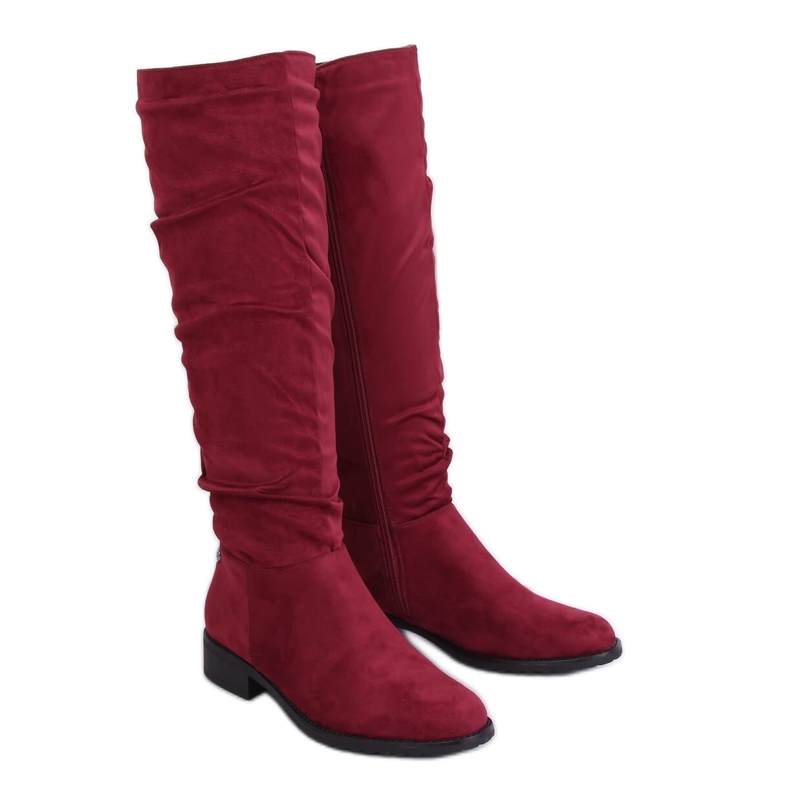 Botas femininas de camurça vinho E9308 vermelho