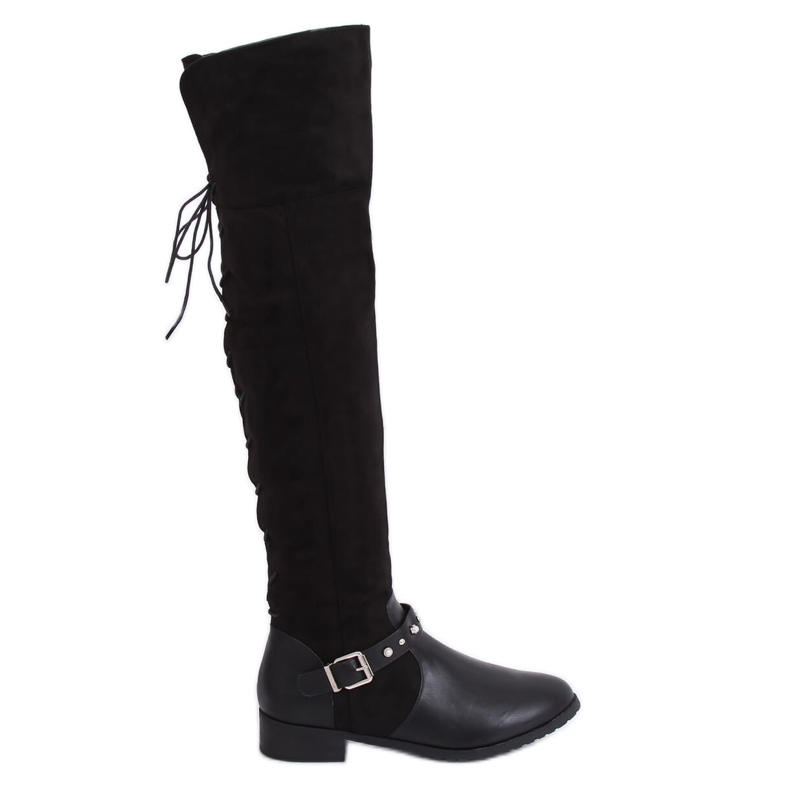 Botas acima do joelho de salto baixo pretas 688-3 pretas preto
