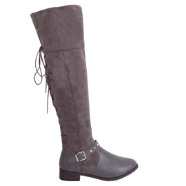 Botas acima do joelho com salto baixo cinza 688-3 cinza