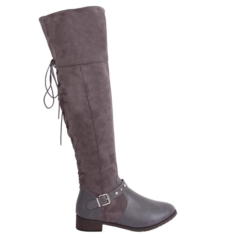 Botas acima do joelho com salto baixo cinza 688-3 cinza
