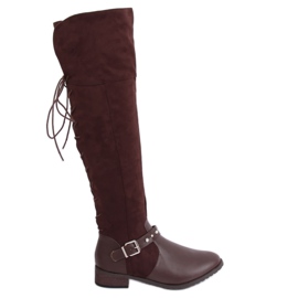 Botas acima do joelho com salto baixo marrom 688-3 marrom