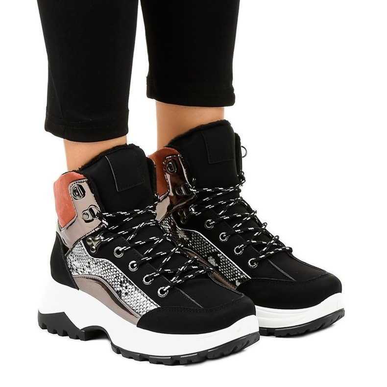 Tênis com isolamento térmico feminino negro F-19208-1 preto multicolorido