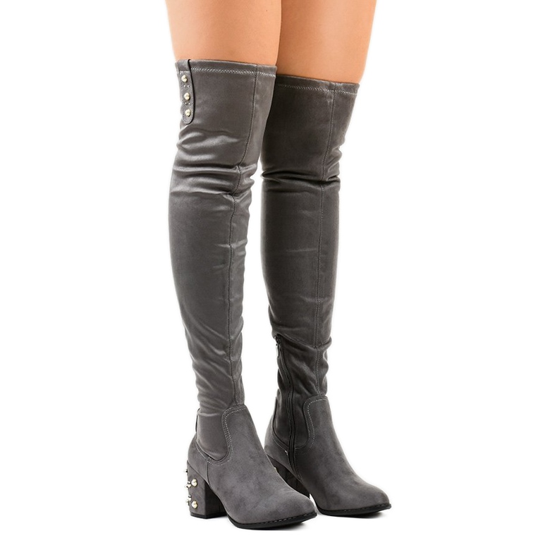Botas de camurça femininas no poste LB-352 cinza