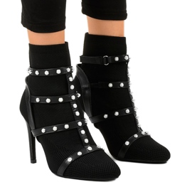 Botas de salto agulha de tecido AT-0655-L pretas preto