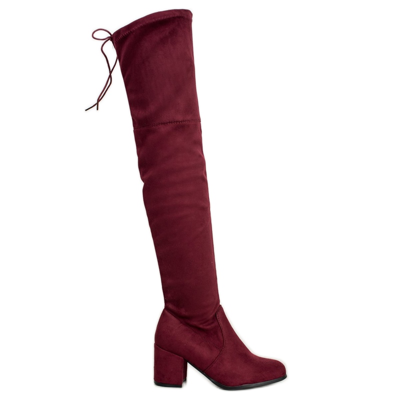 Ideal Shoes Botas de camurça na coxa vermelho