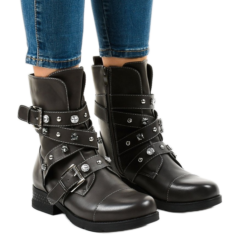 Botas de cano altas cinza decoradas 88093