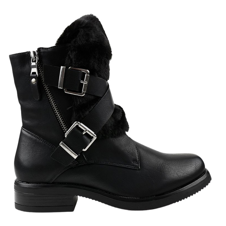 Botas rasas pretas com pele 1061A-PA preto