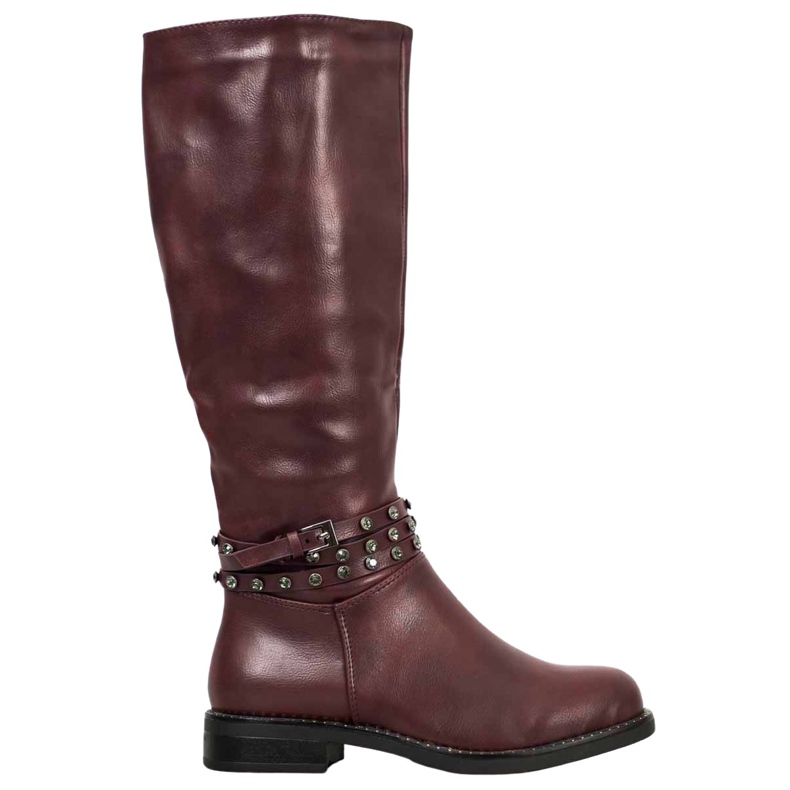SHELOVET Botas marrons com zircônia cúbica vermelho