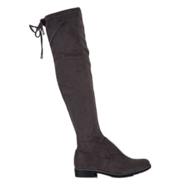 J. Star Botas de camurça até a coxa com amarração cinza